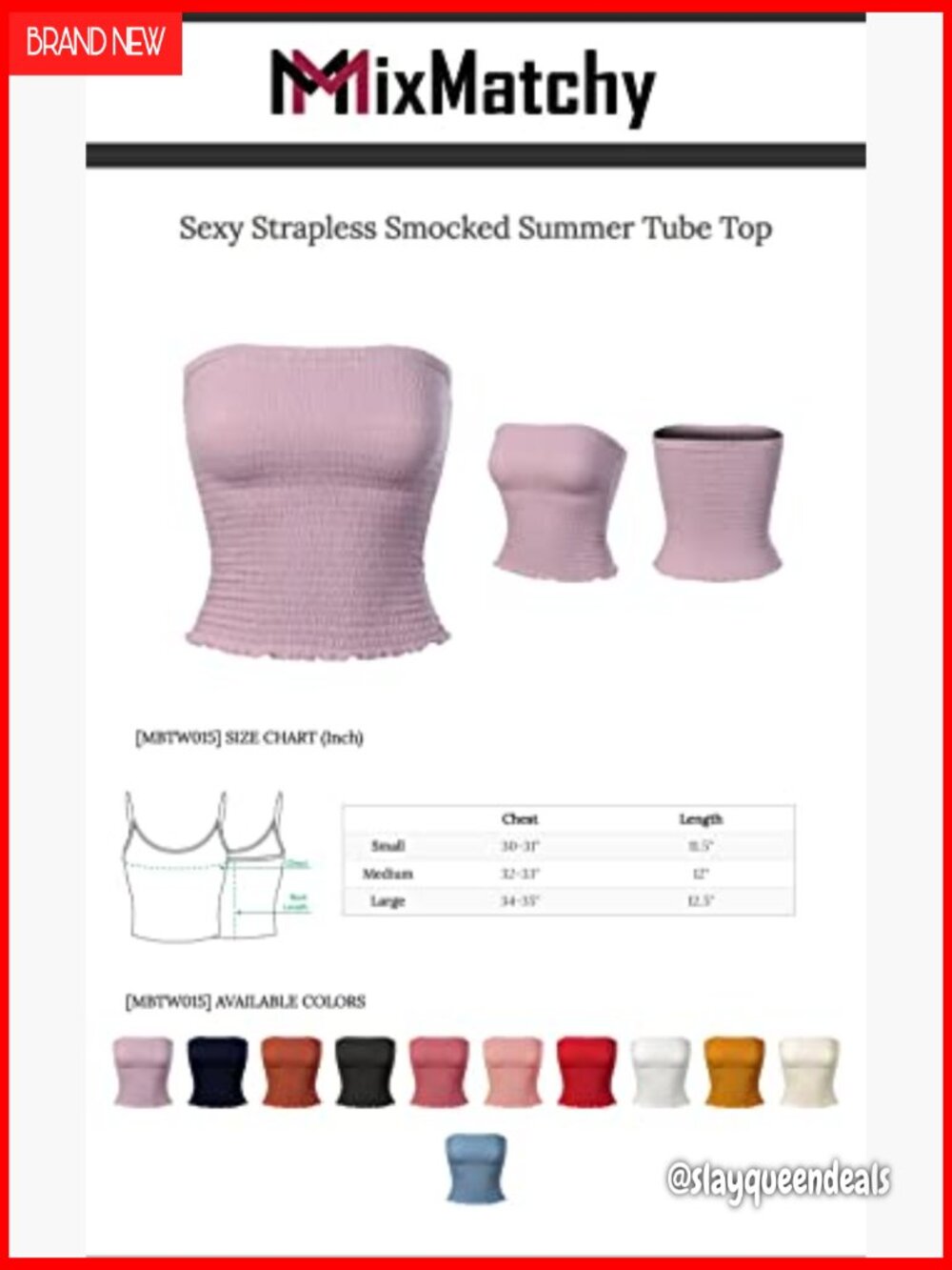 Strapless Tube Top Stretchy Smocked Bandeau Crop Tank Summer - Picture 7 of 7